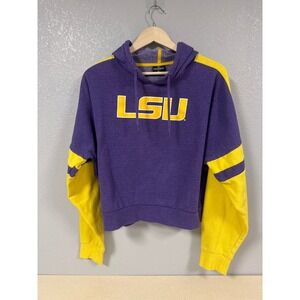 Colosseum LSU Tigers Purple Gold Cropped Hoodie‎ Sweatshirt Womens XL